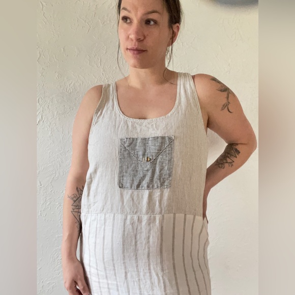 Somewhat Funky by Liz & Jane Racerback 100% Linen Maxi Dress w Pockets Medium - Picture 6 of 14